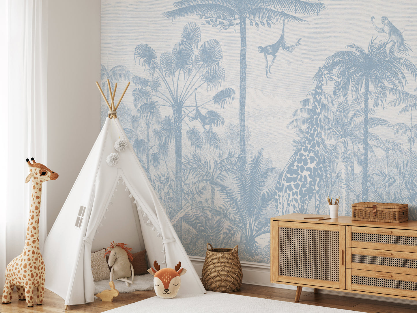 Sketch Jungle Kids Room Wallpaper