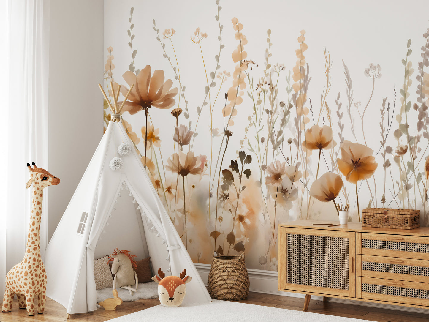 Boho Wildflowers Kids Room Wallpaper