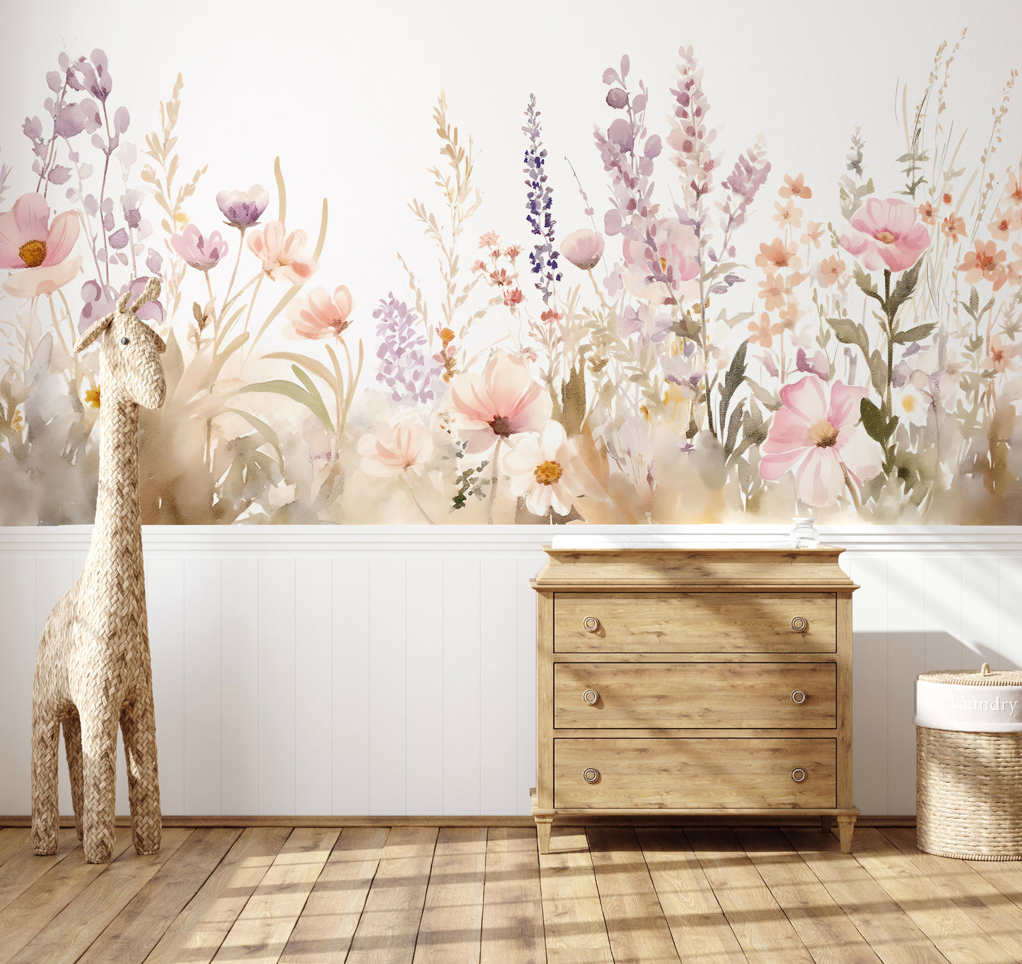 Pink Wildflowers Kids Room Wallpaper