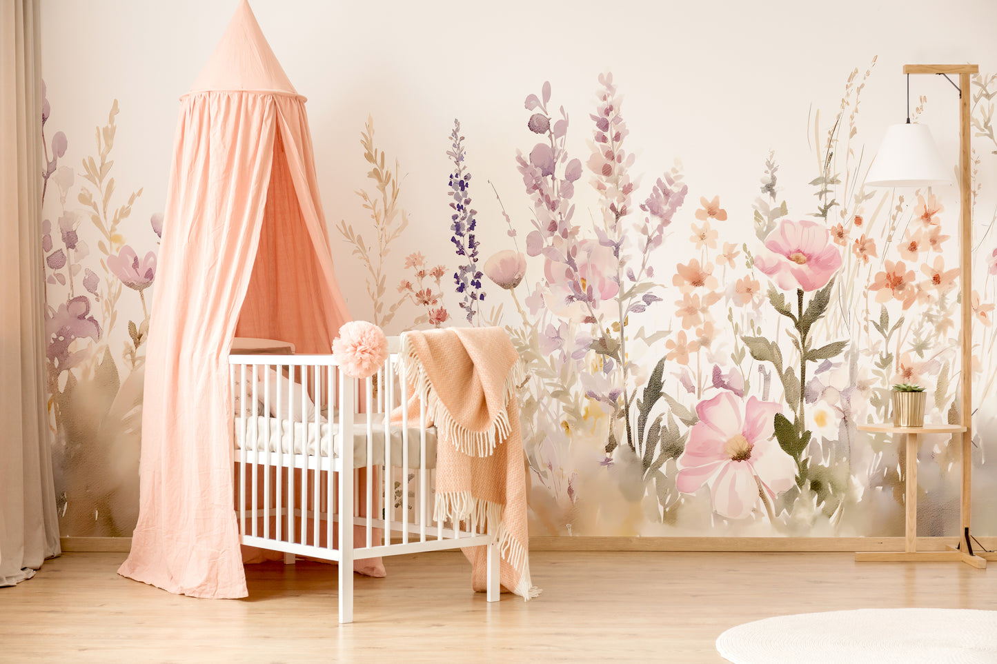 Pink Wildflowers Kids Room Wallpaper