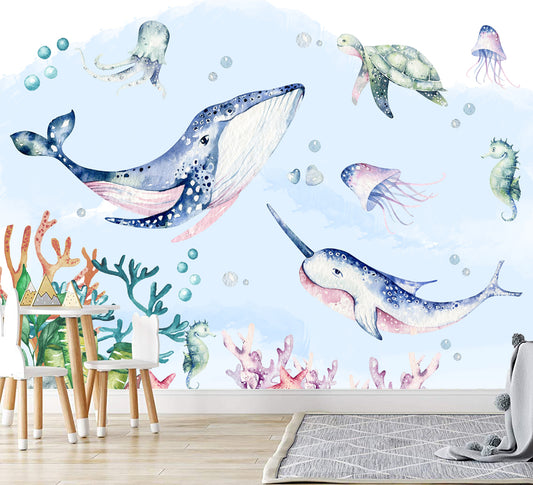 Deniz Altı Hayvanlar Çocuk Odası Duvar Kağıdı
