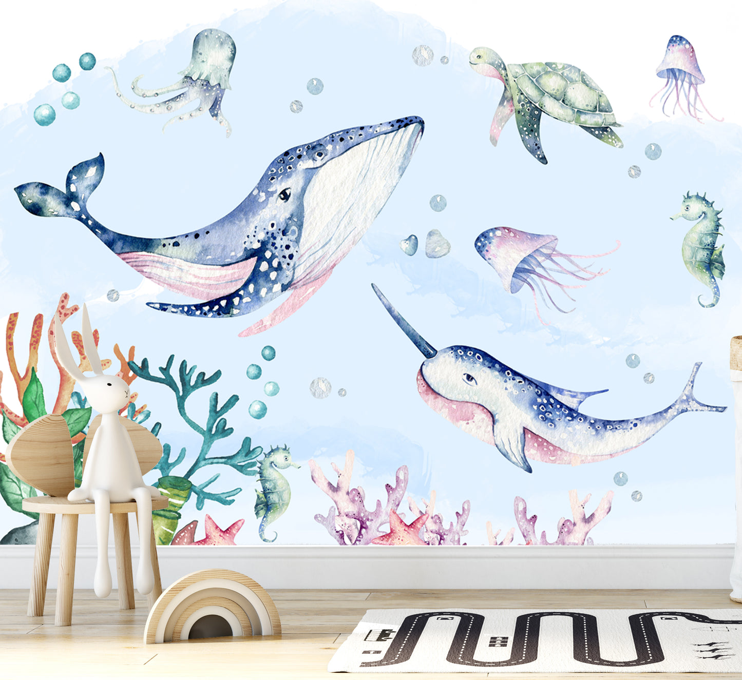 Deniz Altı Hayvanlar Çocuk Odası Duvar Kağıdı