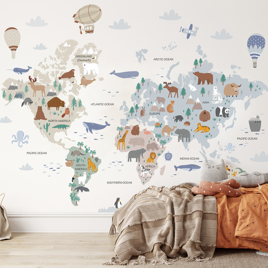 Balonlu Dünya Haritası Sticker Seti