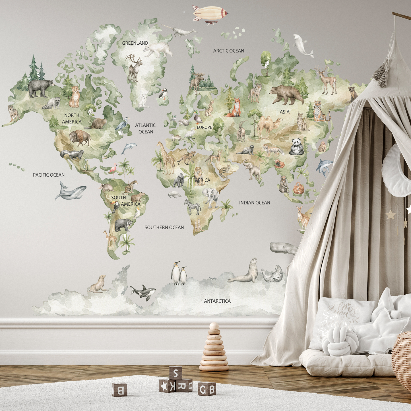 Sulu Boya Dünya Haritası Sticker Seti
