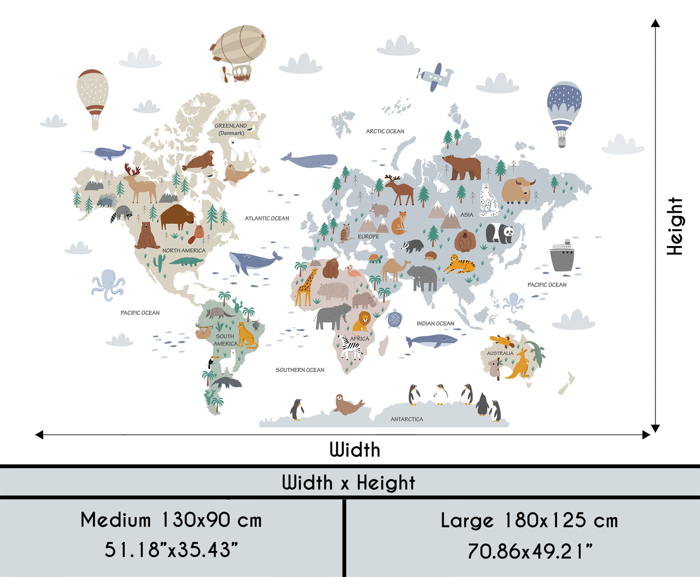 Balonlu Dünya Haritası Sticker Seti