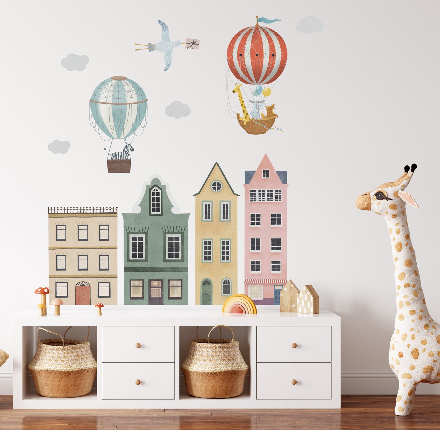 Houses and Flying Animals Sticker Set