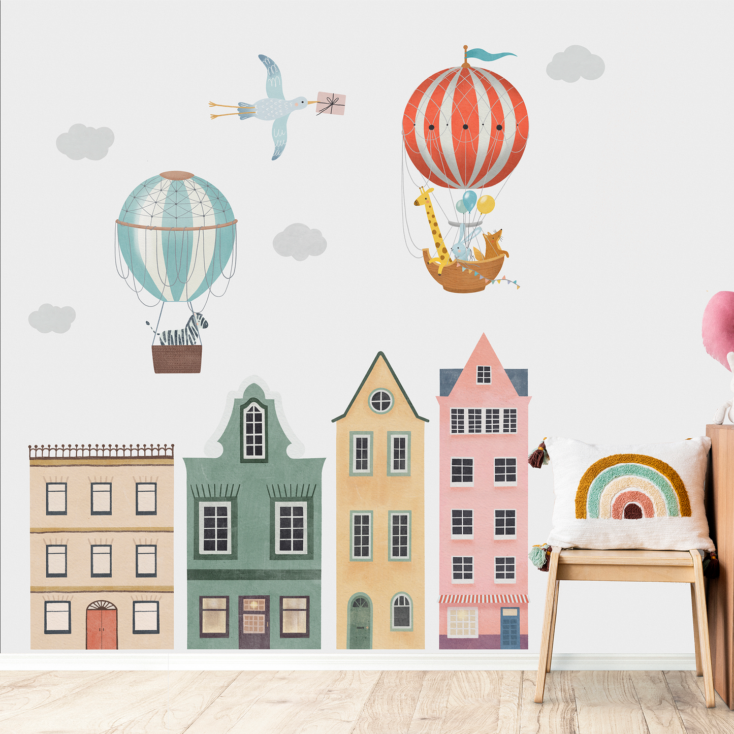 Houses and Flying Animals Sticker Set