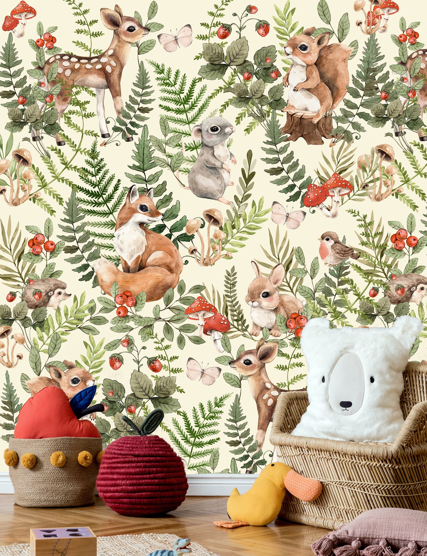 Forest Animals Pattern Kids Room Wallpaper