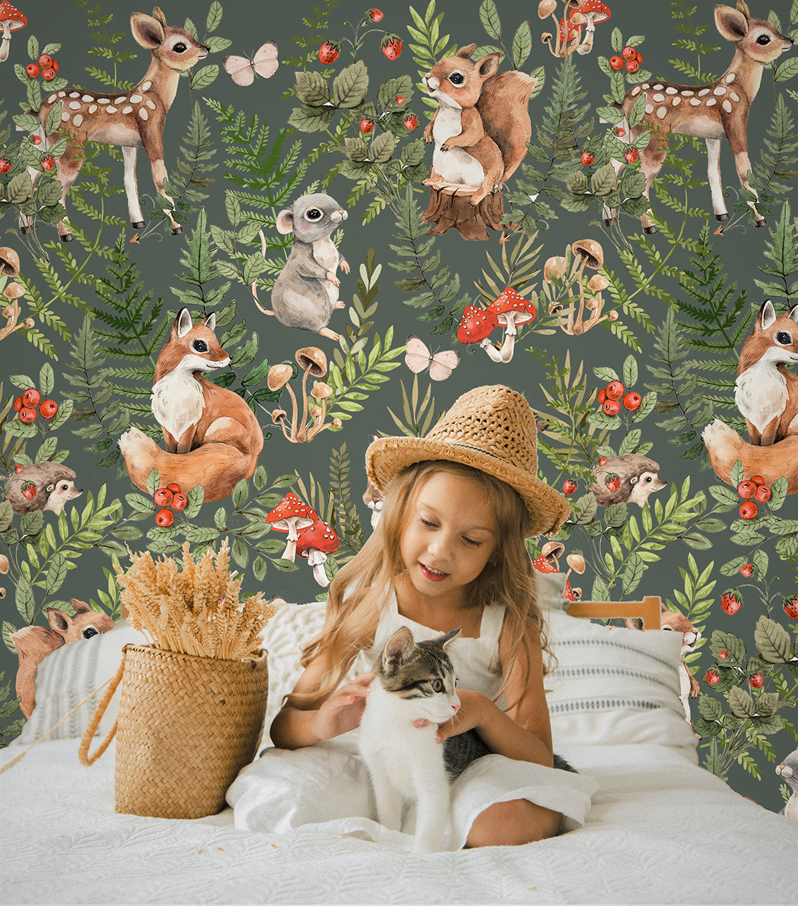 Orman Hayvanları Deseni Çocuk Odası Duvar Kağıdı
